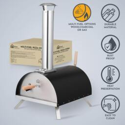 Rackhams Gas Wood Pizza Oven Thermometer Paddle Outdoor BBQ Black Silver - thumbnail 4
