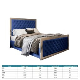 Rackhams Maddison Upholstered Soft Velvet Metal Bed Frame - Blue - King - Blue - thumbnail 4