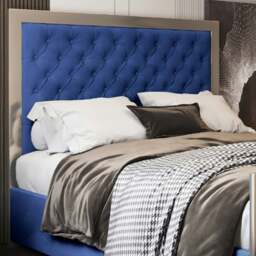 Rackhams Maddison Upholstered Soft Velvet Metal Bed Frame - Blue - King - Blue - thumbnail 2