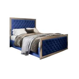 Rackhams Maddison Upholstered Soft Velvet Metal Bed Frame - Blue - King - Blue - thumbnail 5