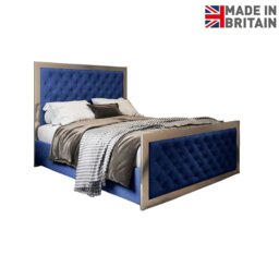 Rackhams Maddison Upholstered Soft Velvet Metal Bed Frame - Blue - King - Blue - thumbnail 6