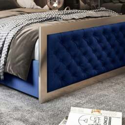 Rackhams Maddison Upholstered Soft Velvet Metal Bed Frame - Blue - King - Blue - thumbnail 3