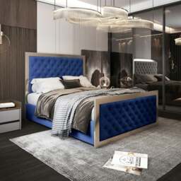 Rackhams Maddison Upholstered Soft Velvet Metal Bed Frame - Blue - King - Blue - thumbnail 1