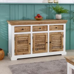 Rackhams Milano Solid Mango Wood Large Sideboard 3 Doors & 3 Drawers  White - Whitish - Wood - 1