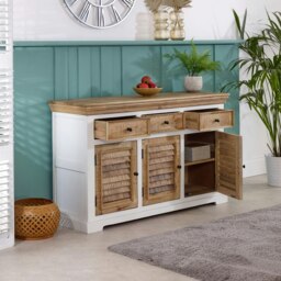 Rackhams Milano Solid Mango Wood Large Sideboard 3 Doors & 3 Drawers  White - Whitish - Wood - 1 - thumbnail 2