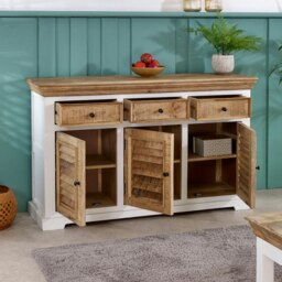 Rackhams Milano Solid Mango Wood Large Sideboard 3 Doors & 3 Drawers  White - Whitish - Wood - 1 - thumbnail 4