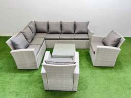 Rackhams Outdoor Rattan Garden Furniture Set 8 Seater Corner Sofa Sets with Square Coffee Table 2 Chairs Light Grey Mixed - thumbnail 1