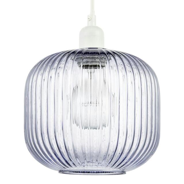 Rackhams Modern Designer Soft Lilac Line Ribbed Glass Round Pendant Lamp Shade - image 1