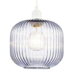 Rackhams Modern Designer Soft Lilac Line Ribbed Glass Round Pendant Lamp Shade - thumbnail 2