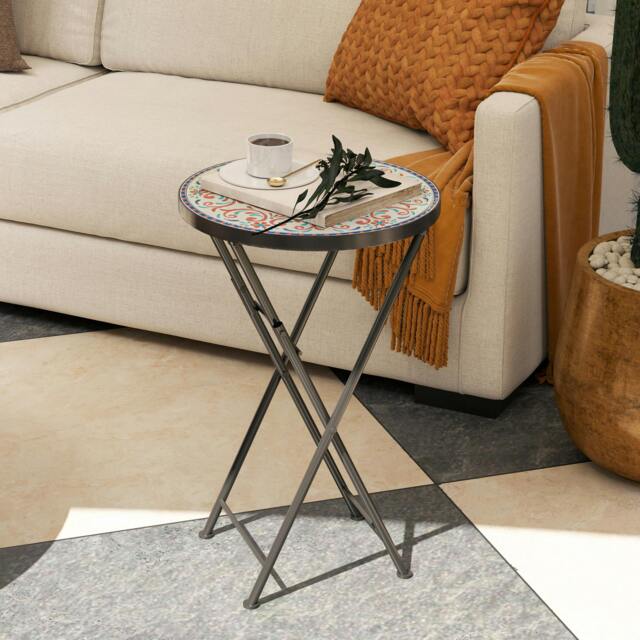 Rackhams Mosaic Garden Table, 35.5cm Folding Coffee Table, Blue - 1 - 35.5 - Multicolour - image 1