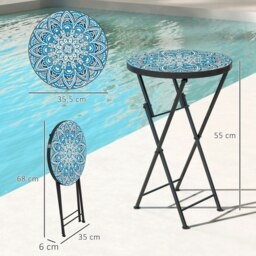Rackhams Mosaic Garden Table, 35.5cm Folding Coffee Table, Blue - 1 - 35.5 - Multicolour - thumbnail 6