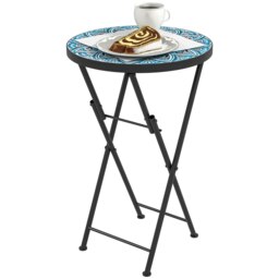 Rackhams Mosaic Garden Table, 35.5cm Folding Coffee Table, Blue - 1 - 35.5 - Multicolour - thumbnail 2