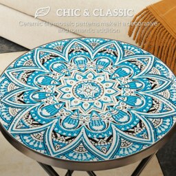 Rackhams Mosaic Garden Table, 35.5cm Folding Coffee Table, Blue - 1 - 35.5 - Multicolour - thumbnail 4