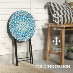 Rackhams Mosaic Garden Table, 35.5cm Folding Coffee Table, Blue - 1 - 35.5 - Multicolour - thumbnail 5