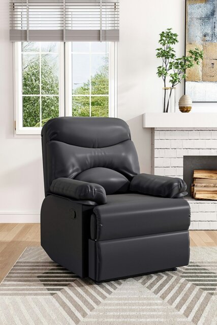 Rackhams Black Manual Faux Leather Recliner Armchair - Black - image 1