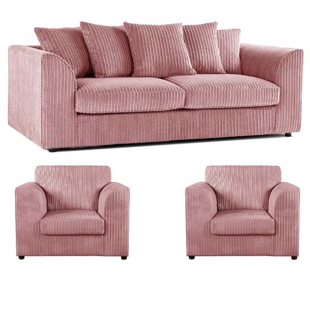 Rackhams Luxor Full Jumbo Cord 3 Seater and 2 x Armchairs - Scatter Back - Pink - image 1