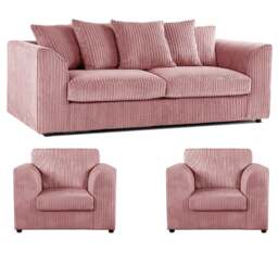 Rackhams Luxor Full Jumbo Cord 3 Seater and 2 x Armchairs - Scatter Back - Pink - thumbnail 1