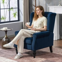 Rackhams Accent Armchair Home Furniture Retro Tufted Club Fabric Dark Blue - Yellow - thumbnail 4
