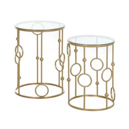 Rackhams Set of 2 Gold Nesting Coffee Table, Side Tables W/ Tempered Glass Top - thumbnail 2