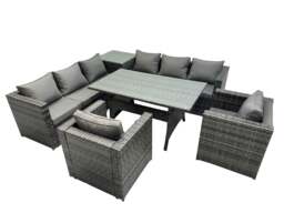 Rackhams 8 Seater Outdoor Corner Sofa Chair Dining Table Set Garden Rattan Furniture Set with Side Table Dark Grey - thumbnail 2