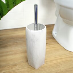 Rackhams Octavia White Marble & Chrome Toilet Brush & Holder - thumbnail 1