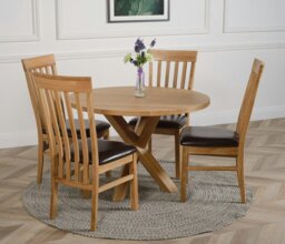 Rackhams Oregon Round Oak Dining Table with 4 Harvard Oak Chairs - 1 - Natural Oak - 4 chairs - thumbnail 1