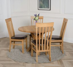 Rackhams Oregon Round Oak Dining Table with 4 Harvard Oak Chairs - 1 - Natural Oak - 4 chairs - thumbnail 3