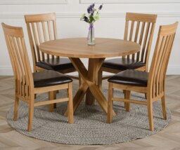 Rackhams Oregon Round Oak Dining Table with 4 Harvard Oak Chairs - 1 - Natural Oak - 4 chairs - thumbnail 2