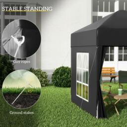 Rackhams 2 x 2 m Garden Pop Up Gazebo, Wedding Party Tent Marquee, Water Resistant Awning Canopy with Sidewalls, Windows, Carry Bag, Black - thumbnail 5