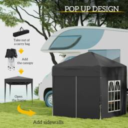 Rackhams 2 x 2 m Garden Pop Up Gazebo, Wedding Party Tent Marquee, Water Resistant Awning Canopy with Sidewalls, Windows, Carry Bag, Black - thumbnail 3