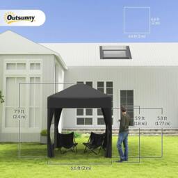 Rackhams 2 x 2 m Garden Pop Up Gazebo, Wedding Party Tent Marquee, Water Resistant Awning Canopy with Sidewalls, Windows, Carry Bag, Black - thumbnail 2