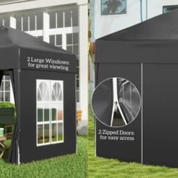 Rackhams 2 x 2 m Garden Pop Up Gazebo, Wedding Party Tent Marquee, Water Resistant Awning Canopy with Sidewalls, Windows, Carry Bag, Black - thumbnail 6