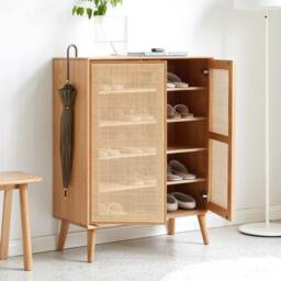 Rackhams Hans Rattan Shoe Storage Cabinet, Oak - thumbnail 2