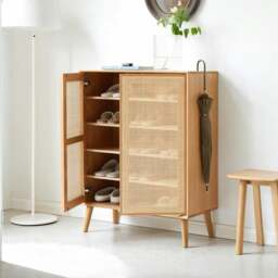 Rackhams Hans Rattan Shoe Storage Cabinet, Oak - thumbnail 1