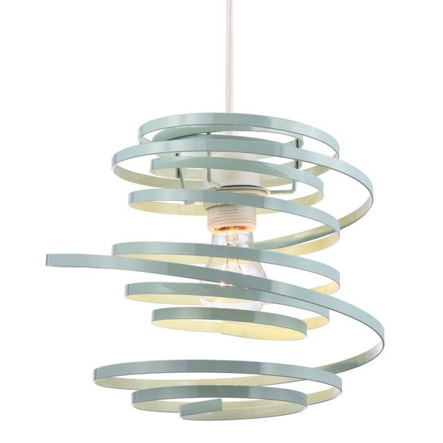 Rackhams Contemporary Duck Egg Gloss Metal Double Ribbon Spiral Swirl Ceiling Pendant - image 1