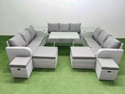 Rackhams Patio Garden Furniture Sets with Dining Table 3 Seater Sofa 2 Side Tables 4 Stool Light Grey - thumbnail 1