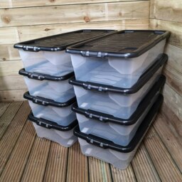 Rackhams 8 x 42L Clear Under Bed Storage Box with Black Lid, Stackable and Nestable Design Storage Solution - thumbnail 3