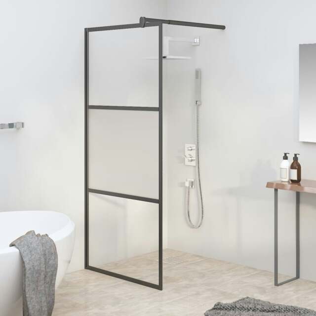 Rackhams Walk-in Shower Wall 90x195 cm Half Frosted ESG Glass Black