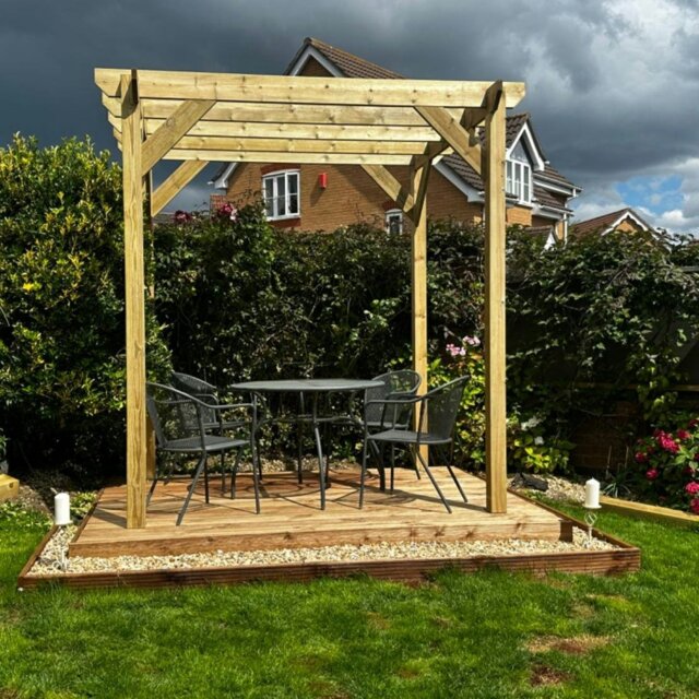 Rackhams Heavy Duty Timber Pergola - Complete DIY Kit - Treated Tanalised Redwood. - 2.4m - 2.4m - 2.4m (With Base Plates) - image 1