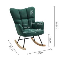 Rackhams 3ft Patchwork Upholstered Rocking Chair with Wooden Skates - Green - thumbnail 6