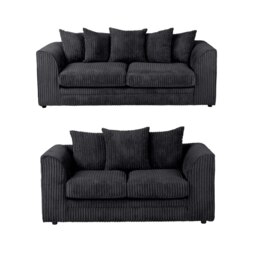 Rackhams Dylan Jumbo Cord 3+2 Seater Fabric Sofa in Black - 3 Seater - thumbnail 2