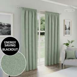 "Rackhams Dallas 100% Blackout Pencil Pleat Thermal Energy Saving Curtains - Ideal for Living Rooms & Bedrooms - Green - 90"" (229cm) Width x 108"" (274cm) Drop" - thumbnail 1
