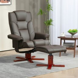 Rackhams Reclining Armchair with Footstool Adjustable Backrest - Black - PU Leather, Wood - thumbnail 2