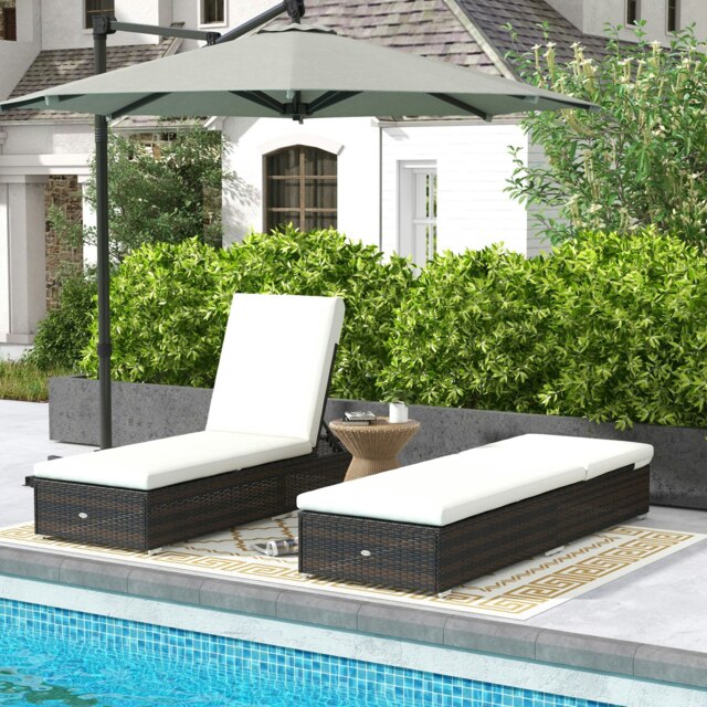 Rackhams Rattan Sun Lounger, Recliner Chair, Adjustable Back, Brown - 194cm x 60cm x 32cm - Brown - 2 - image 1