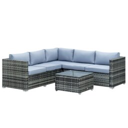 Rackhams 4 Seater Rattan Garden Furniture Sofa Set with Glass Coffee Table - Grey - thumbnail 2
