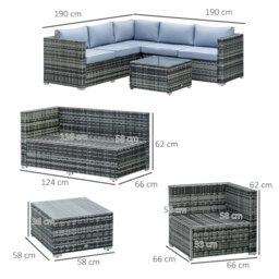 Rackhams 4 Seater Rattan Garden Furniture Sofa Set with Glass Coffee Table - Grey - thumbnail 5