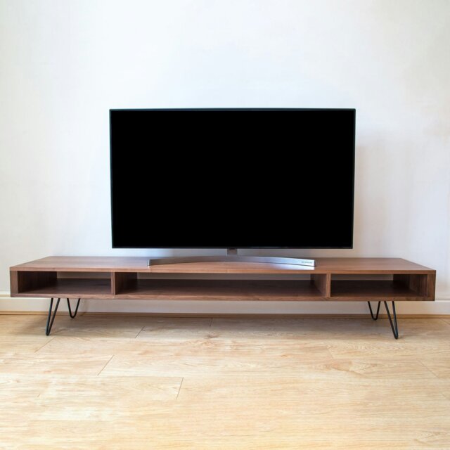 "Rackhams Marston Wide TV Stand on Mid Century Hairpin Legs - 200cm (79"") wide - Walnut - 30cm (12"") high" - image 1