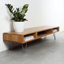 "Rackhams Marston Wide TV Stand on Mid Century Hairpin Legs - 200cm (79"") wide - Walnut - 30cm (12"") high" - thumbnail 4