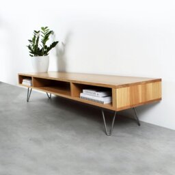 "Rackhams Marston Wide TV Stand on Mid Century Hairpin Legs - 200cm (79"") wide - Walnut - 30cm (12"") high" - thumbnail 5