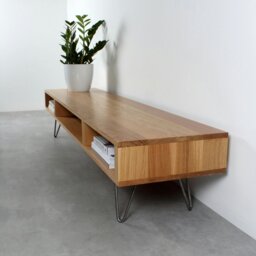 "Rackhams Marston Wide TV Stand on Mid Century Hairpin Legs - 200cm (79"") wide - Walnut - 30cm (12"") high" - thumbnail 6